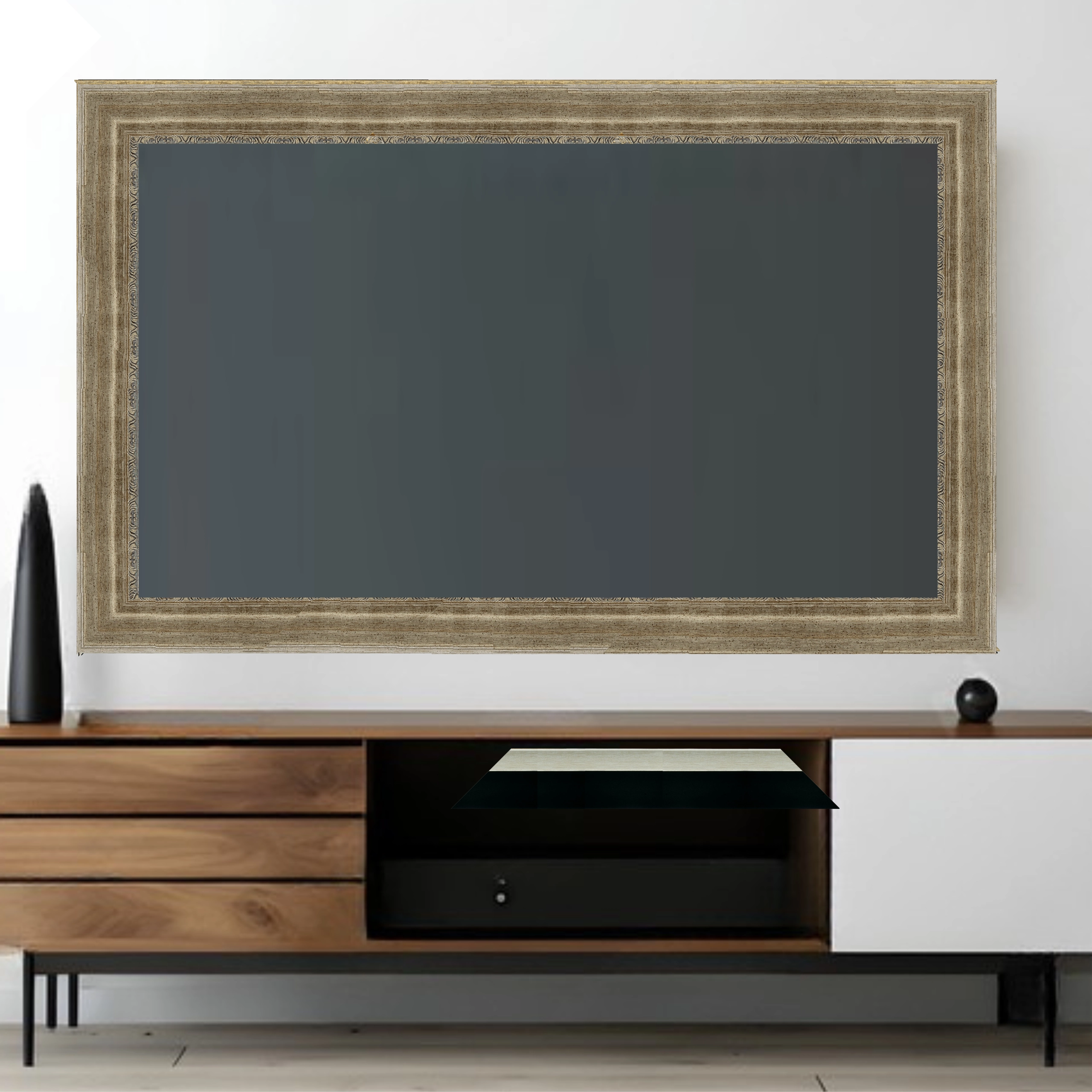 Weathered Silver Rustic TV Frame – Any Size, Custom Fit - Image 3