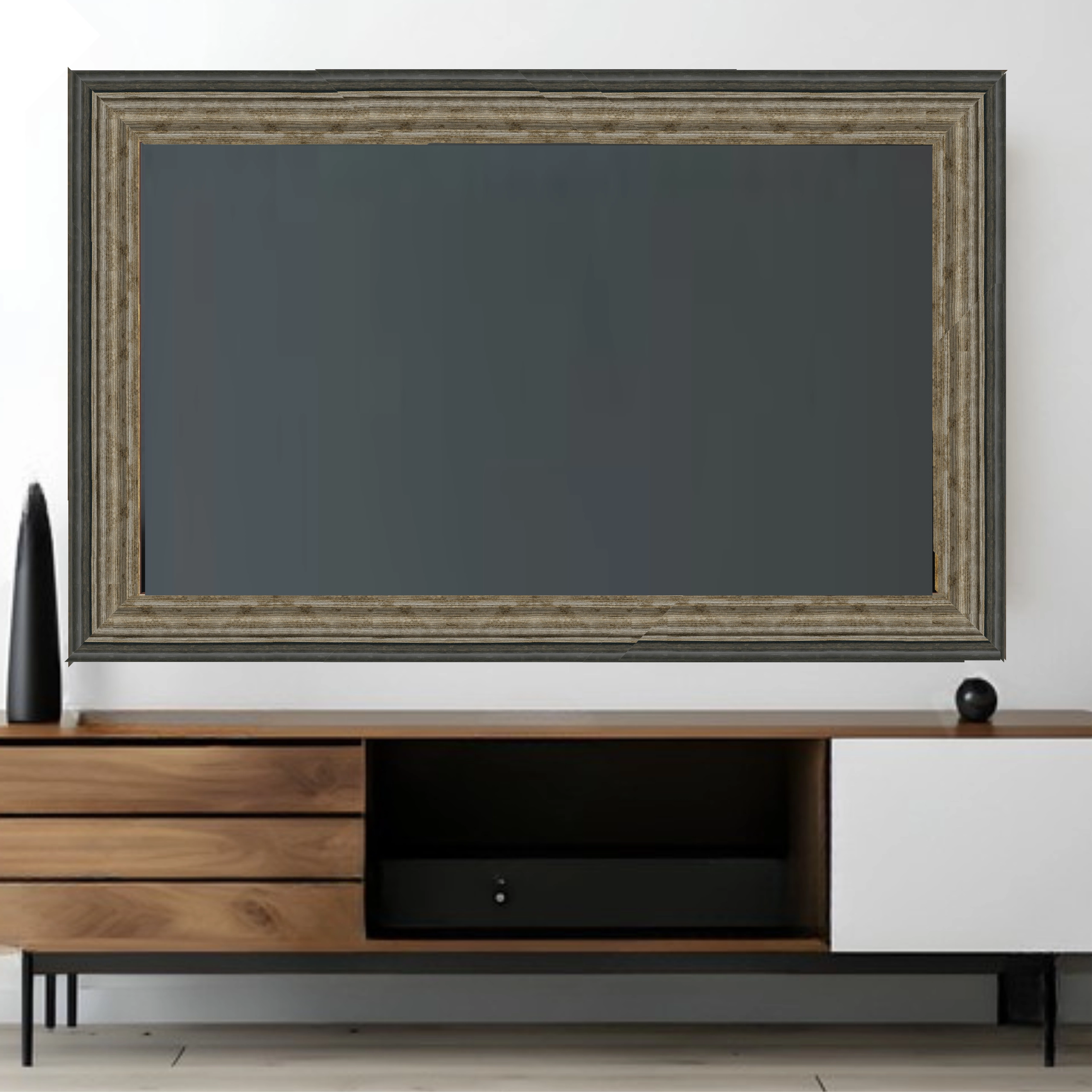 Charcoal Driftwood Rustic TV Frame – Any Size, Custom Fit - Image 3